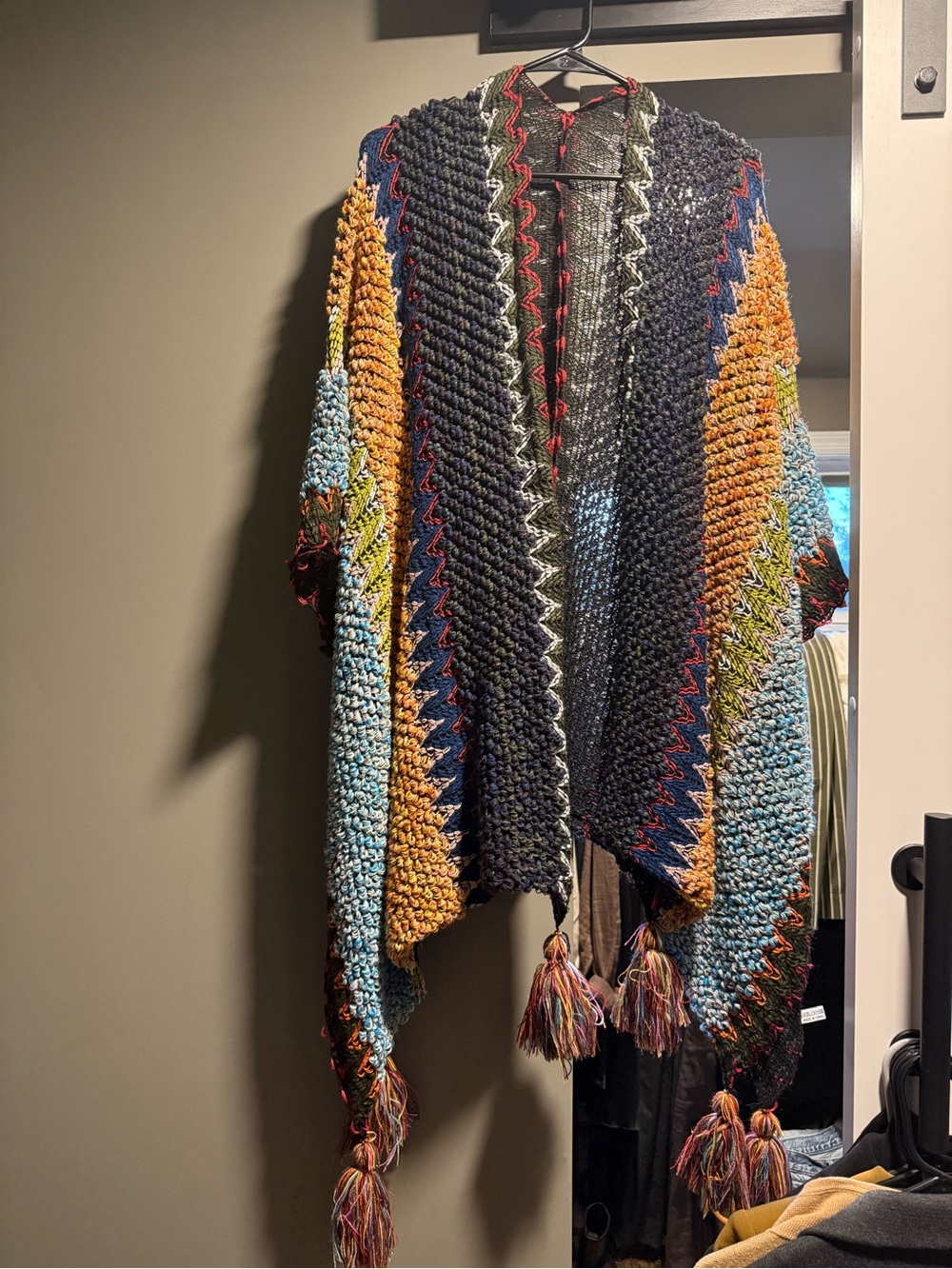 Multicolor Crochet Open-Front Women's Sweater with Tassels